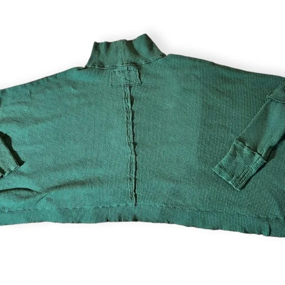 Free People Green cropped turtleneck sweater with ruffle detai